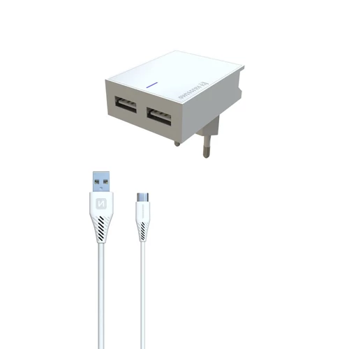 Swissten 2X USB hálózati gyorstöltő adapter, 3A, fehér + MFI lightning kábel