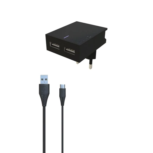 Swissten 2X USB hálózati gyorstöltő adapter, 3A, + fekete MFI lightning kábel