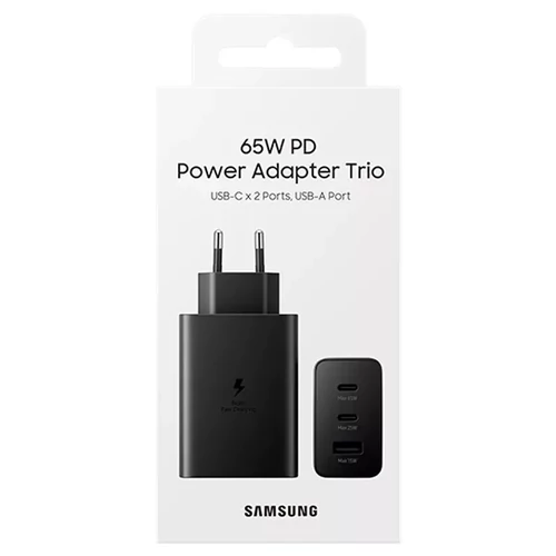 Samsung Trio EP-T6530NBEGEU gyári hálózati fekete gyorstöltő 3A 65W (2x Type-C / 1x USB)