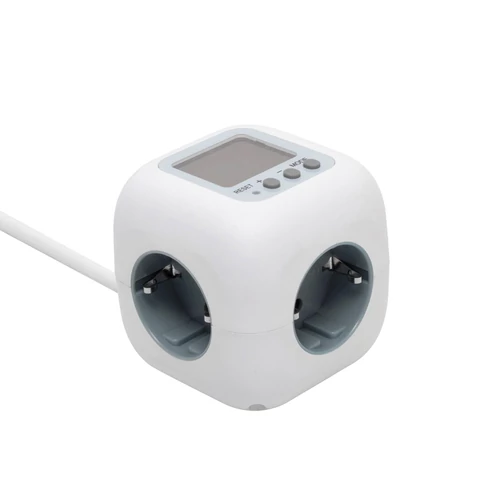 Kocka elosztó vezetékkel, fogyasztásmérővel, 3 aljzat 16A 250V~, 1,5m 3G1.5 mm2
