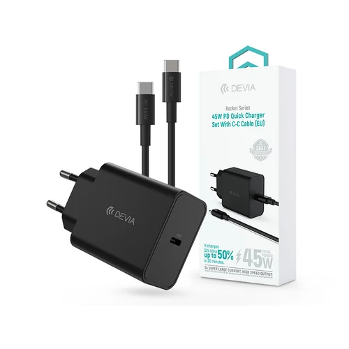 Devia hálózati töltő adapter + USB-C - C kábel  (1,5 méter) 45W (Rocket Series) szett