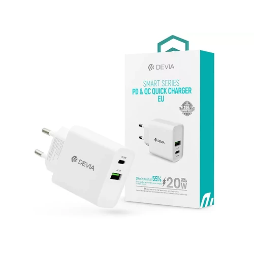 DEVIA HÁLÓZATI TÖLTŐ ADAPTER TYPE-C + USB BEMENETTEL - 20W
