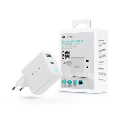 Devia GaN hálózati töltő adapter USB-A + USB-C  65W