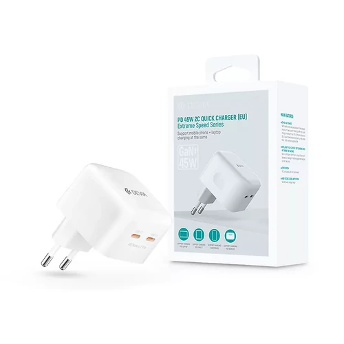 Devia GaN hálózati töltő adapter 2xType-C bemenettel - 45W - Devia Extreme SpeedSeries PD 45W 2C Qui