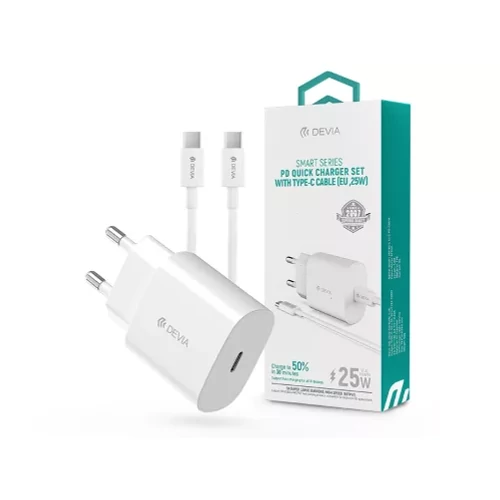 Devia hálózati töltő adapter Type-C bemenettel + Type-C - Type-C adatkábel - 25W