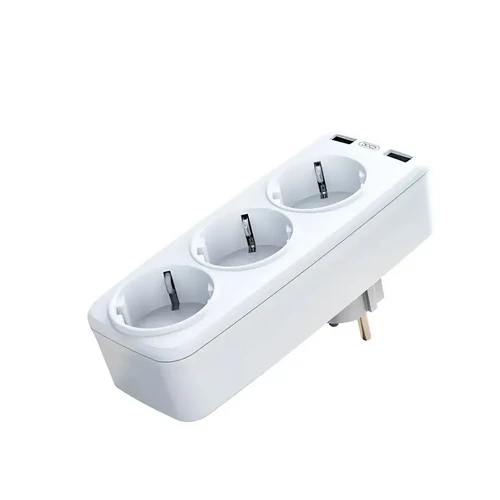 XO WL08 HÁLÓZATI ELOSZTÓ, 2X USB, 2,4A, 16A 4000W, FEHÉR