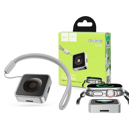 HOCO mágneses vezeték nélküli töltő Apple iWatch órához - HOCO CW55 Magnetic Wireless Charger -ezüst