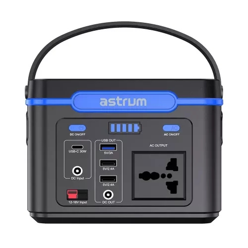 Astrum PS100 24000mAh fekete töltőállomás USB, Type-C, DC, AC220 csatlakozási lehetőségekkel li-poly