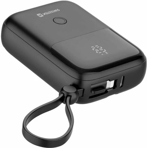 Swissten 10000 mAh power bank beépített USB-C és lightning kábellel, 22,5W
