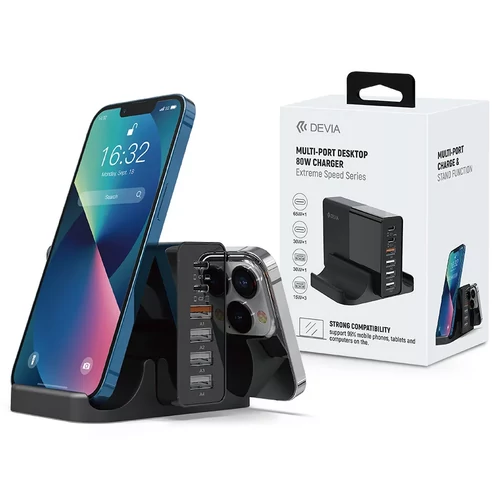 DEVIA ASZTALI TÖLTŐ ÁLLOMÁS 4XUSB + 2XTYPE-C PD BEMENETTEL - 80W - DEVIA EXTREMESPEED SERIES MULTI-P