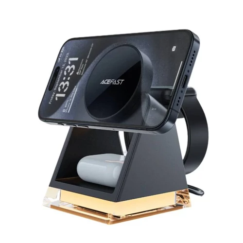 Acefast E17 MagSafe 3 az 1-ben induktív töltő + USB-A USB-C kábel - fekete