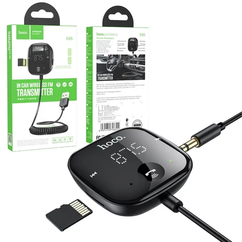 HOCO Bluetooth FM-transmitter/autós kihangosító - USB + MP3 + AUX + kártyaolvasó- Hoco E65 Wireless