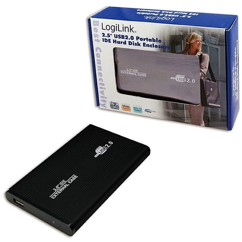LogiLink 2.5"-os USB 2.0 hordozható IDE HDD külső merevlemez ház, fekete (UA0040B)