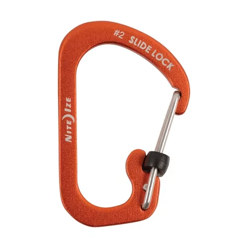 Nite Ize SlideLock® reteszelhető alumínium karabiner #2 - Narancsszín. Teherbírás: 4,5 kg.