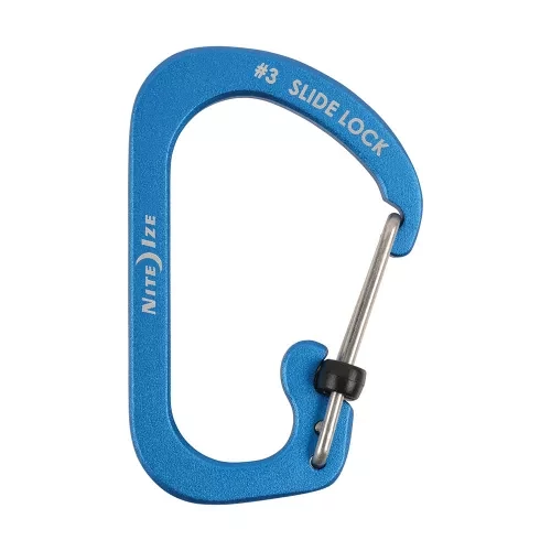 Nite Ize SlideLock® reteszelhető alumínium karabiner #3 - Kék. Teherbírás: 11 kg.