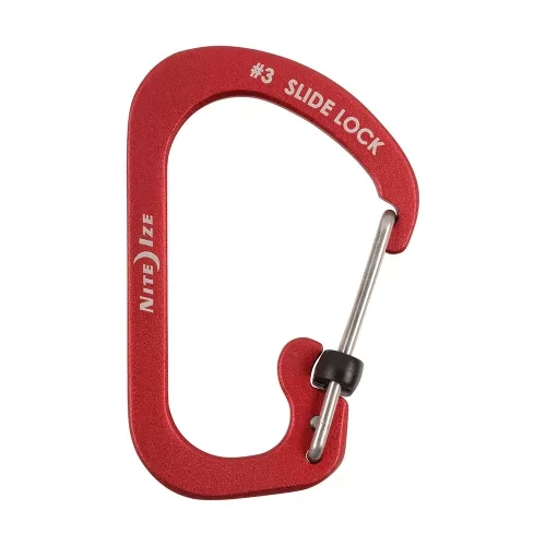 Nite Ize SlideLock® reteszelhető alumínium karabiner #3 - Piros. Teherbírás: 11 kg.