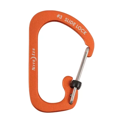 Nite Ize SlideLock® reteszelhető alumínium karabiner #3 - Narancsszín. Teherbírás: 11 kg.