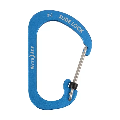Nite Ize SlideLock® reteszelhető alumínium karabiner #4 - Kék. Teherbírás: 34 kg.
