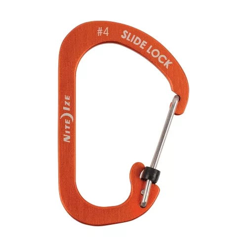 Nite Ize SlideLock® reteszelhető alumínium karabiner #4 - Narancsszín. Teherbírás: 34 kg.