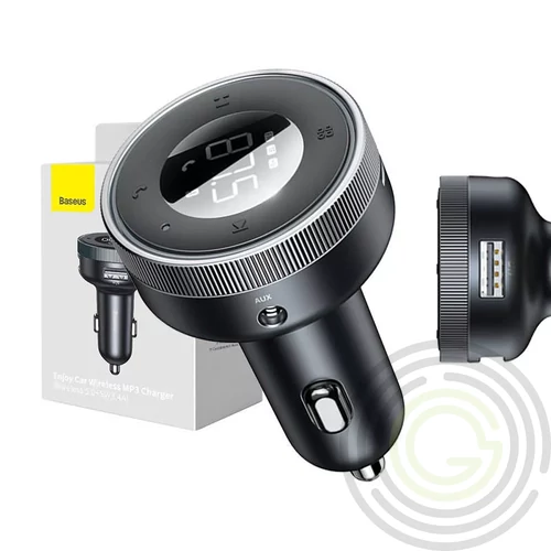 BASEUS bluetooth FM transmitter autós töltő 2 USB aljzat (17W, gyorstöltő, AUX, LED kijelző) FEKETE