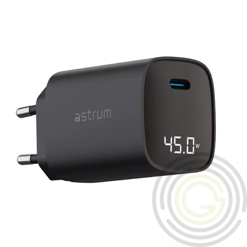 Astrum Watz 45L hálózati GaN töltő 1X Type-C, 45W, PD, 3A, fekete