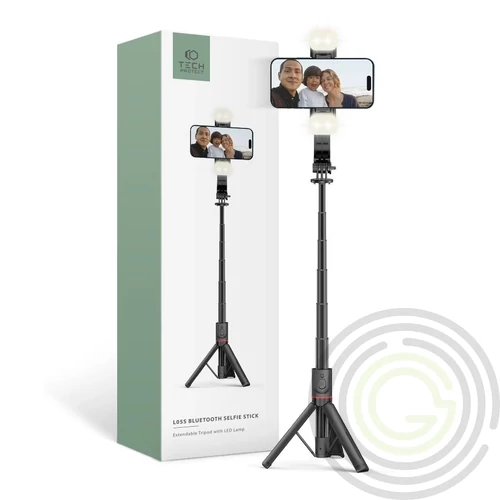 Tech-Protect L05S Vezeték nélküli Selfie bot Tripod Led világítással Fekete
