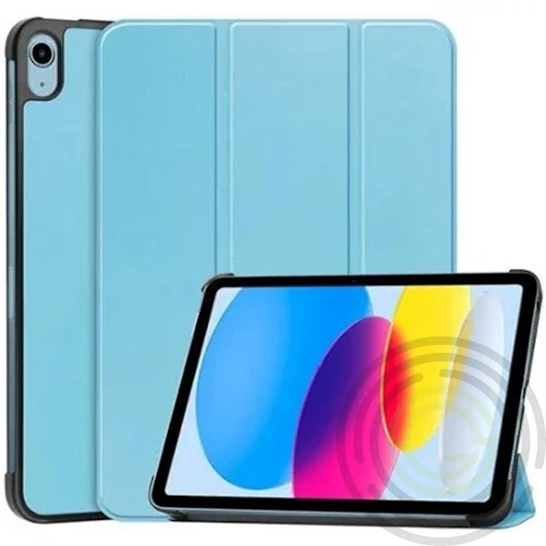 Tok álló, bőr hatású (aktív FLIP, oldalra nyíló, TRIFOLD, asztali tartó) VILÁGOSKÉK - Apple IPAD 11