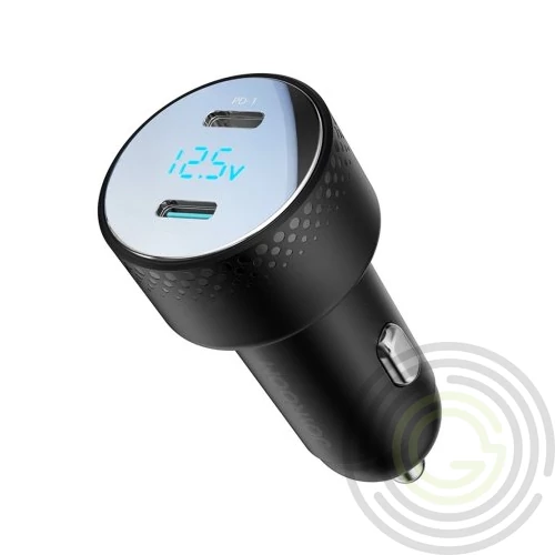 JOYROOM autós töltő 2 Type-C aljzat (70W, PD gyorstöltő 3.0, LED jelzés) FEKETE