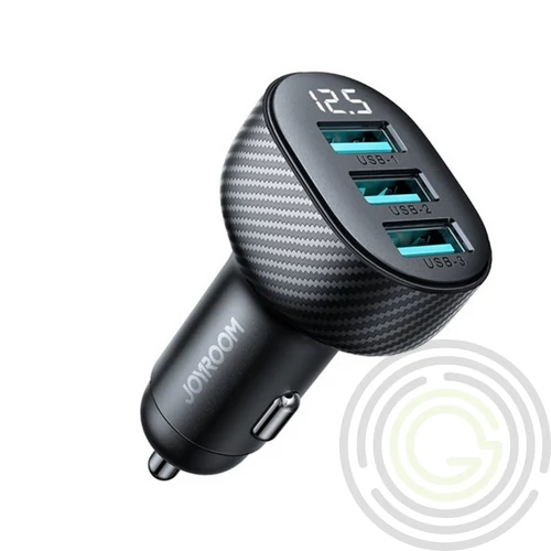 JOYROOM autós töltő 3 USB aljzat (18W, gyorstöltő, karbon minta) FEKETE