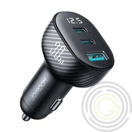JOYROOM autós töltő USB+2 Type-C aljzat (30W, gyorstöltő, karbon minta) FEKETE