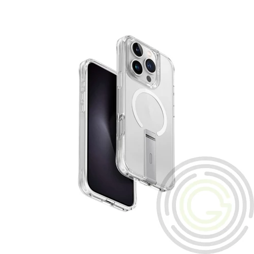 UNIQ Hybrid MagClick Charging Eleva Vertical Stand tok Apple Iphone 16 Pro készülékhez -lucent clear