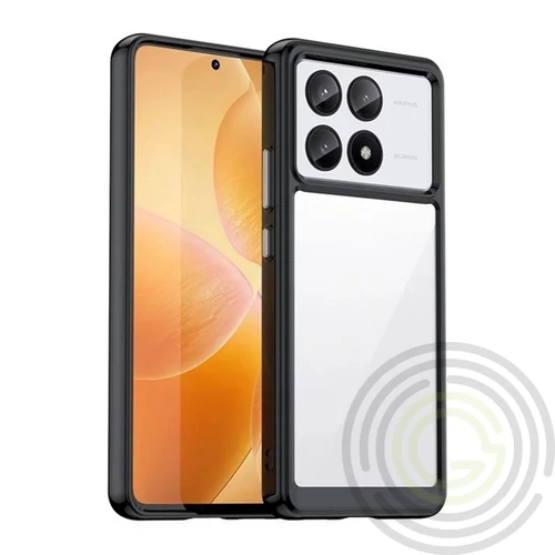 Xiaomi Poco X6 Pro 5G Műanyag telefonvédő (szilikon keret, ütésállóság, átlátszó hátlap) FEKETE