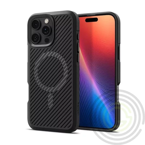 SPIGEN CORE ARMOUR Apple iPhone 16 Pro szilikon telefonvédő (ütésállóság, kameravédő, csíkos) FEKETE