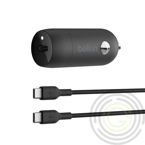 BELKIN BOOST CHARGE autós töltő Type-C aljzat (30W, PD gyorstöltő + Type-C kábel) FEKETE