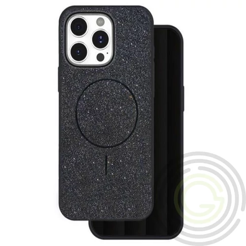 Apple iPhone 14 Szilikon telefonvédő (műanyag hátlap, kameravédő, MagSafe, csillogó) FEKETE