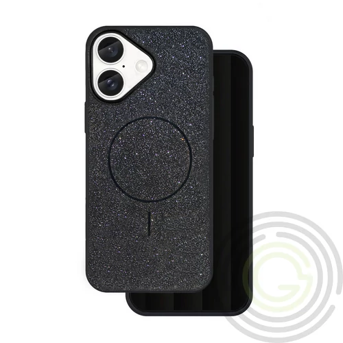 Szilikon telefonvédő Apple iPhone 17 (műanyag hátlap, kameravédő, MagSafe, csillogó) Fekete