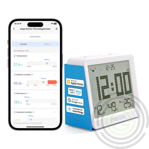MEROSS MS130-EU okos hőmérő és páratartalom érzékelő (hangvezérlés, WiFi, mobil vezérlés) FEHÉR