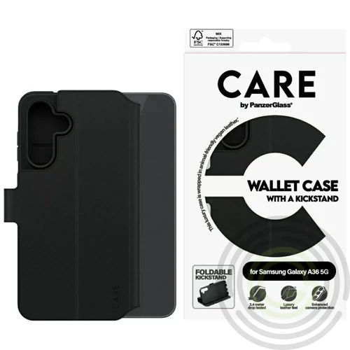 PANZERGLASS CARE WALLET tok álló, bőr hatású Fekete Samsung Galaxy A36 5G
