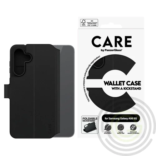 PANZERGLASS CARE WALLET tok álló, bőr hatású Samsung A56 FEKETE