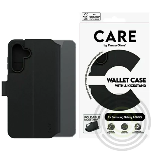 PANZERGLASS CARE TANGO STAND WALLET tok álló, bőr hatású Fekete Samsung Galaxy A16 5G
