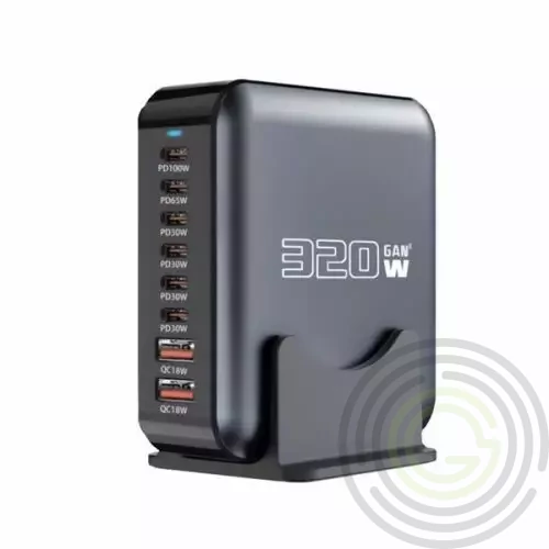 BLACKBIRD BH1667 hálózati töltő 2 USB+6 Type-C aljzat (320W, GaN, PD gyorstöltő) FEKETE