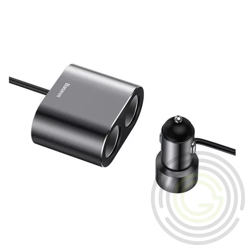 BASEUS szivargyújtó adapter (elosztó, 2 szivargyújtó+2 USB aljzat, 80W, 60cm) FEKETE