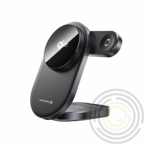 Swissten Qi2 összecsukható vezeték nélküli töltő, MagBase 3in1, MagSafe kompatibilis
