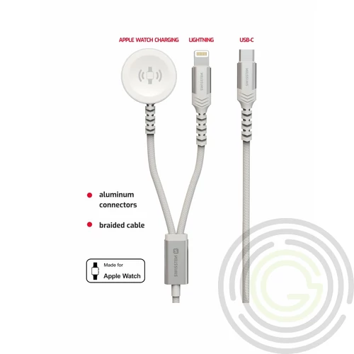 Swissten 2in1 vezeték nélküli töltő, Apple Watch & lightning kábel, USB-C, 1,2m, fehér