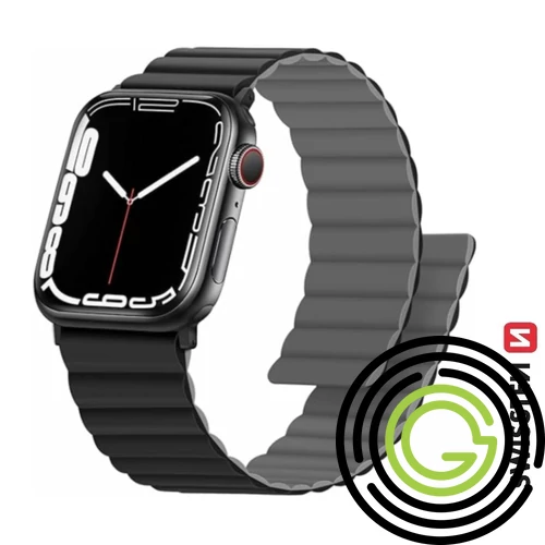 Swissten Apple Watch mágneses szilikon szíj 42/44/45/49 mm, fekete/szürke