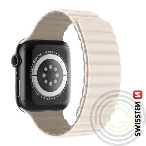 Swissten Apple Watch mágneses szilikon szíj 42/44/45/49 mm, fehér/cappuccino