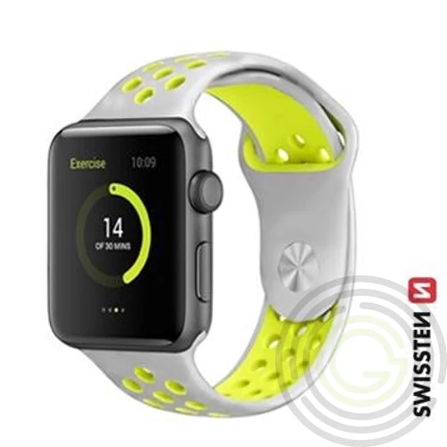 Apple Watch szilikon sportszíj 42/44/45/49 mm, ezüst/sárga