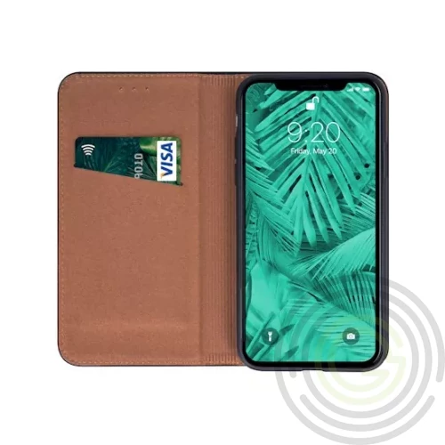 Genuine Leather Apple iPhone 13 Pro Max (6.7) oldalra nyíló mágneses bőrhatású könyv tok szilikon be