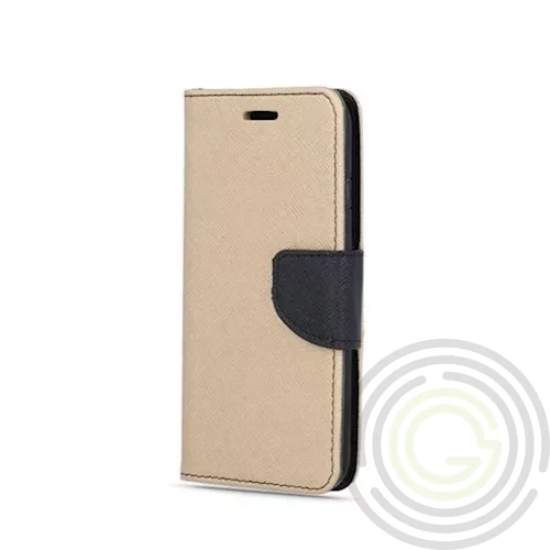 Fancy Apple iPhone 14 Pro (6.1) oldalra nyíló mágneses könyv tok szilikon belsővel arany - fekete