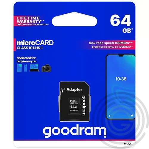 Goodram microSDHC 64GB Class 10 memóriakártya SD adapterrel Artisjus matricával - M1AA-0640R12